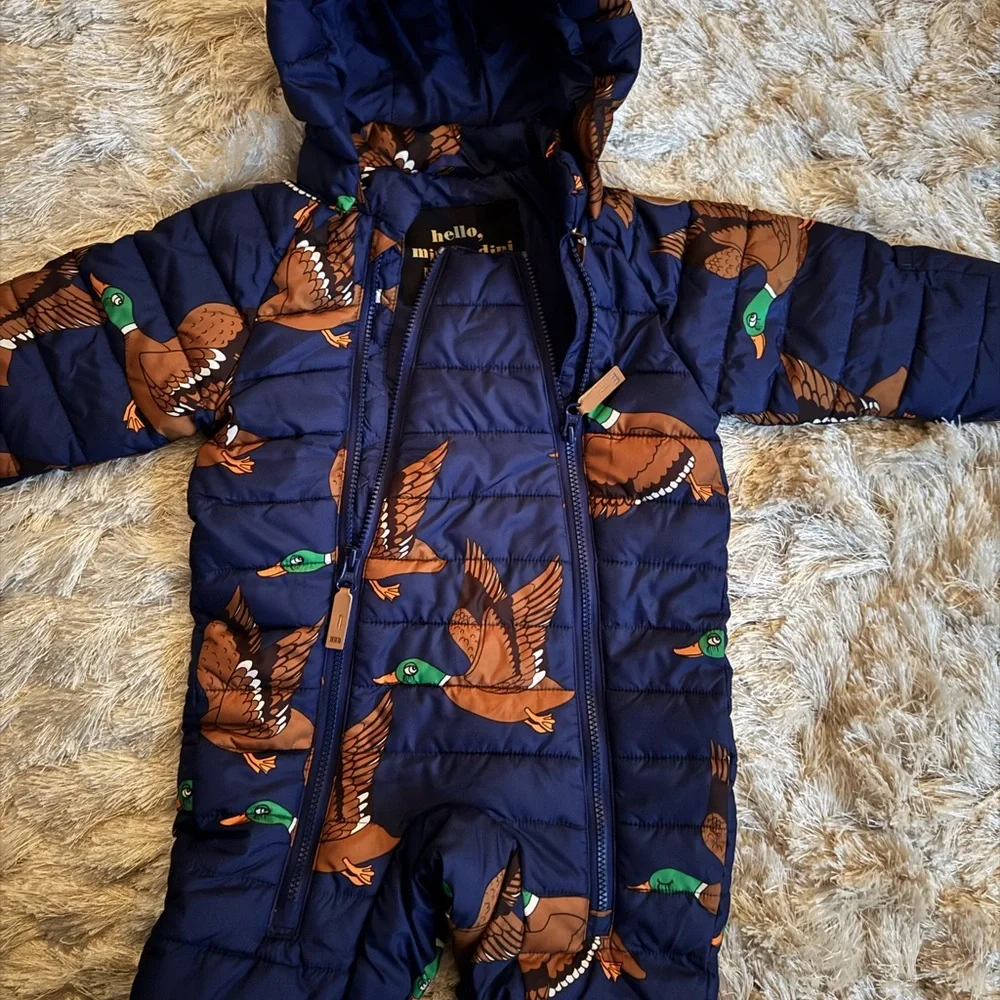 Toddler Boy Snowsuit Puffer Mallard Duck Print - Blue - Picture 3 of 4